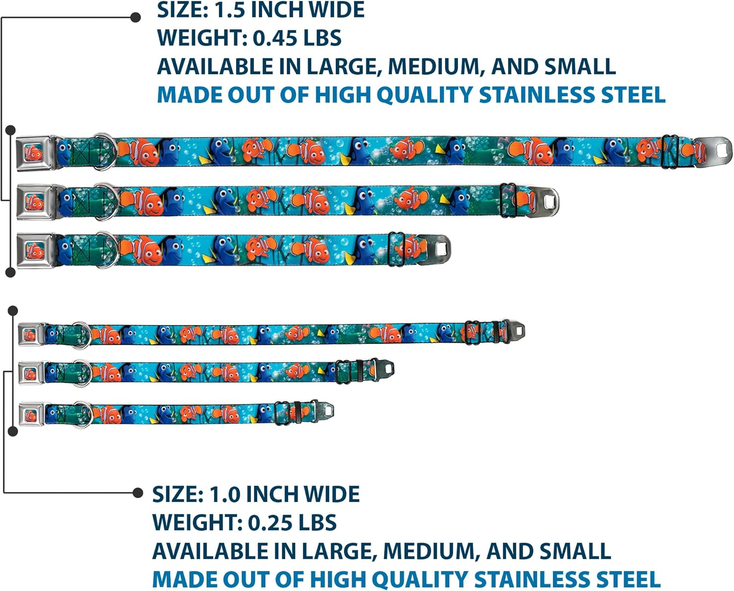 Dog Collar Seatbelt Buckle Nemo Dory Poses 18 to 32 Inches 1.5 Inch Wide image number 5
