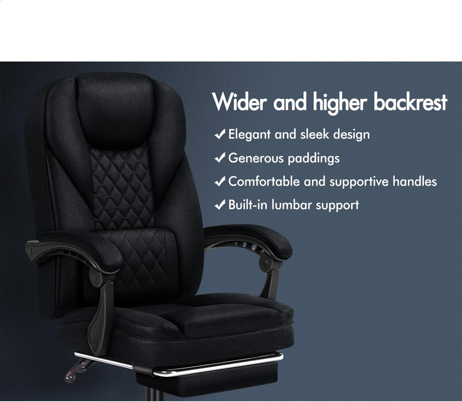ALFORDSON Ergonomic Office Chair with 150&deg; Recline & 2-Point Massage, Computer Desk Chair with SGS Approved Gas-Lift, Executive Home Video Game Chair (Avery Fabric Black) image number 6