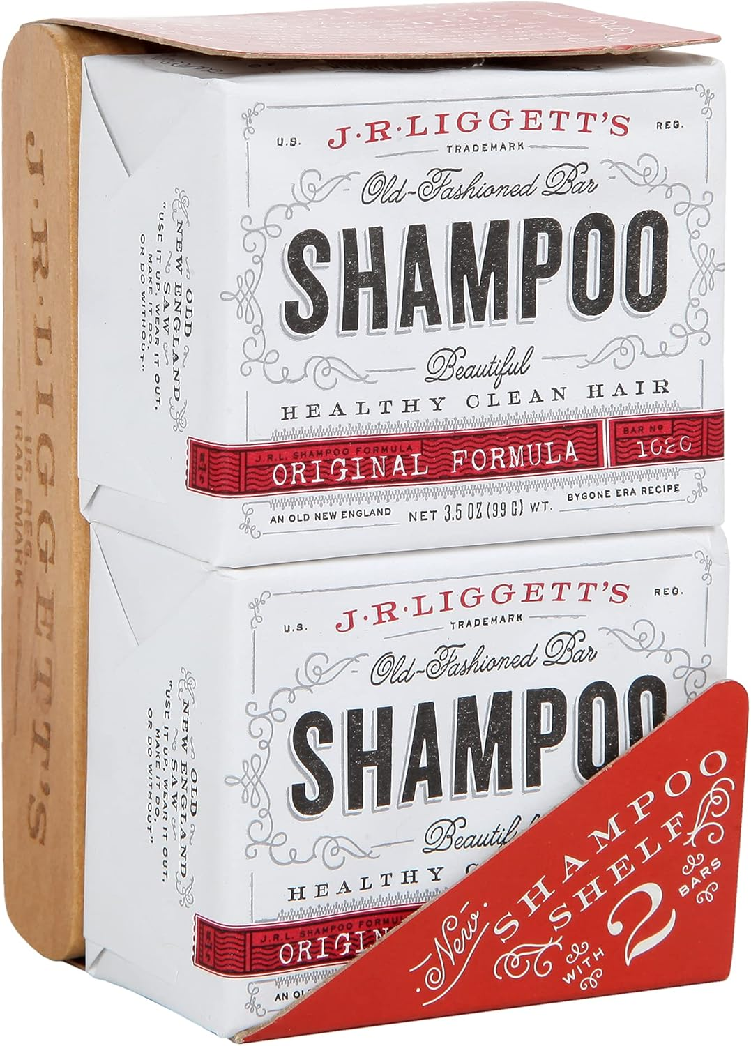 J.R.LIGGETT&rsquo;S All-Natural Shampoo Bar - 2 Original Formula Shampoo Bars and a Solid Wood Shelf-Prolongs the Life of Your Shampoo Bar - Nourish Follicles with Antioxidants and Vitamins - Sulfate-Free