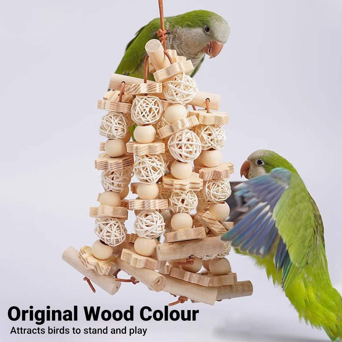 Jade Deals Parrot Wooden Chew Toy, 4.72&times;9.84In Bird Interactive Biting Toy, Natural Rattan Durable Play Toy for Parrots Cockatiels Budgies image number 2