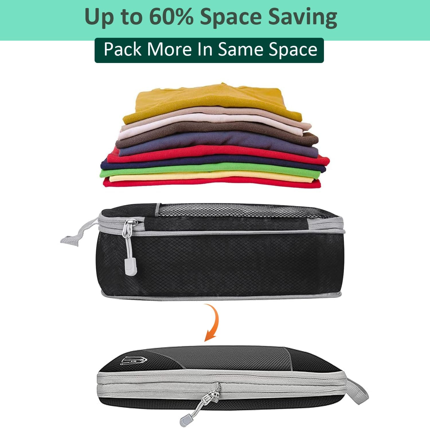 Compression Packing Cubes, Set of 9 Areaphmet Travel Packing Organisers Packing Cubes Set Compression Bags for Travel Luggage Organizers for Suitcases Travel Accessories (Black 9Pcs) - 7Pcs-Animal image number 5