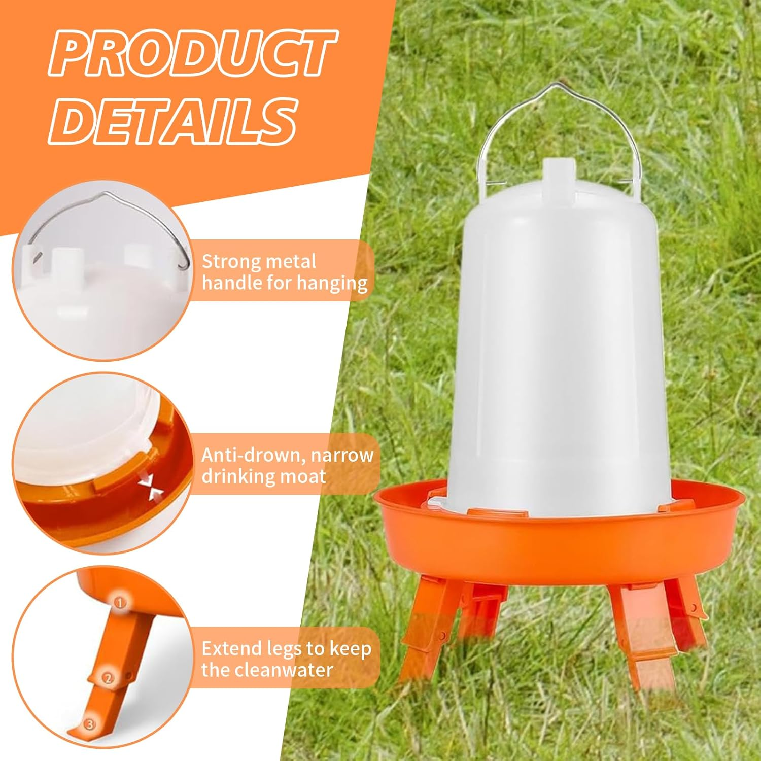Automatic Chick Feeder & Waterer Kit, 1L Feeder + 1.5L Waterer, Durable Hanging Baby Chick Waterer, Duck Quail Feeders, Easy Clean Chicken Drinker Starter Kit (Orange) image number 1