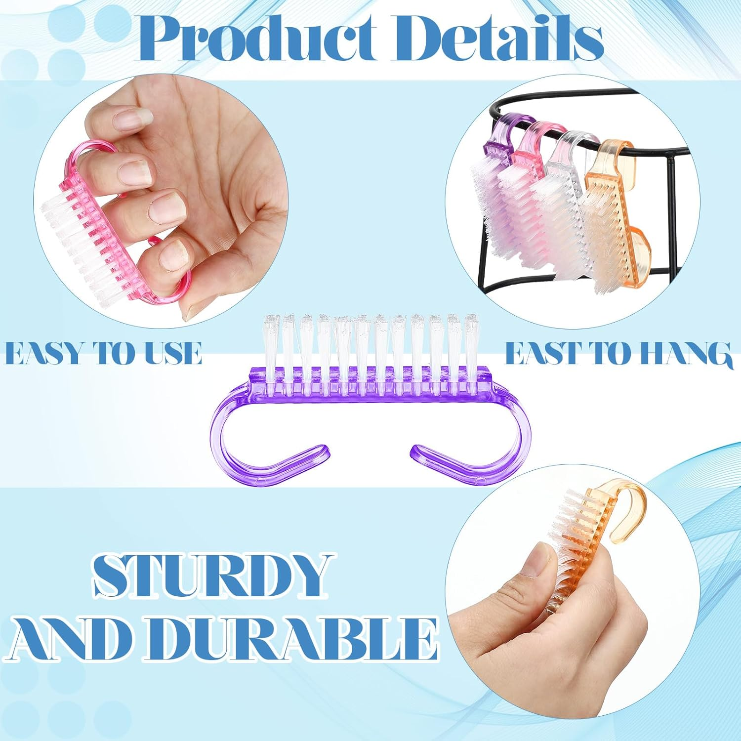 Bokon 400 Pcs Handle Grip Nail Brush Bulk Nail Scrub Brush Nail Brush for Toes and Nails Cleaner, Pedicure Scrubbing Tool Kit for Men and Women(Colorful) - Colorful image number 6