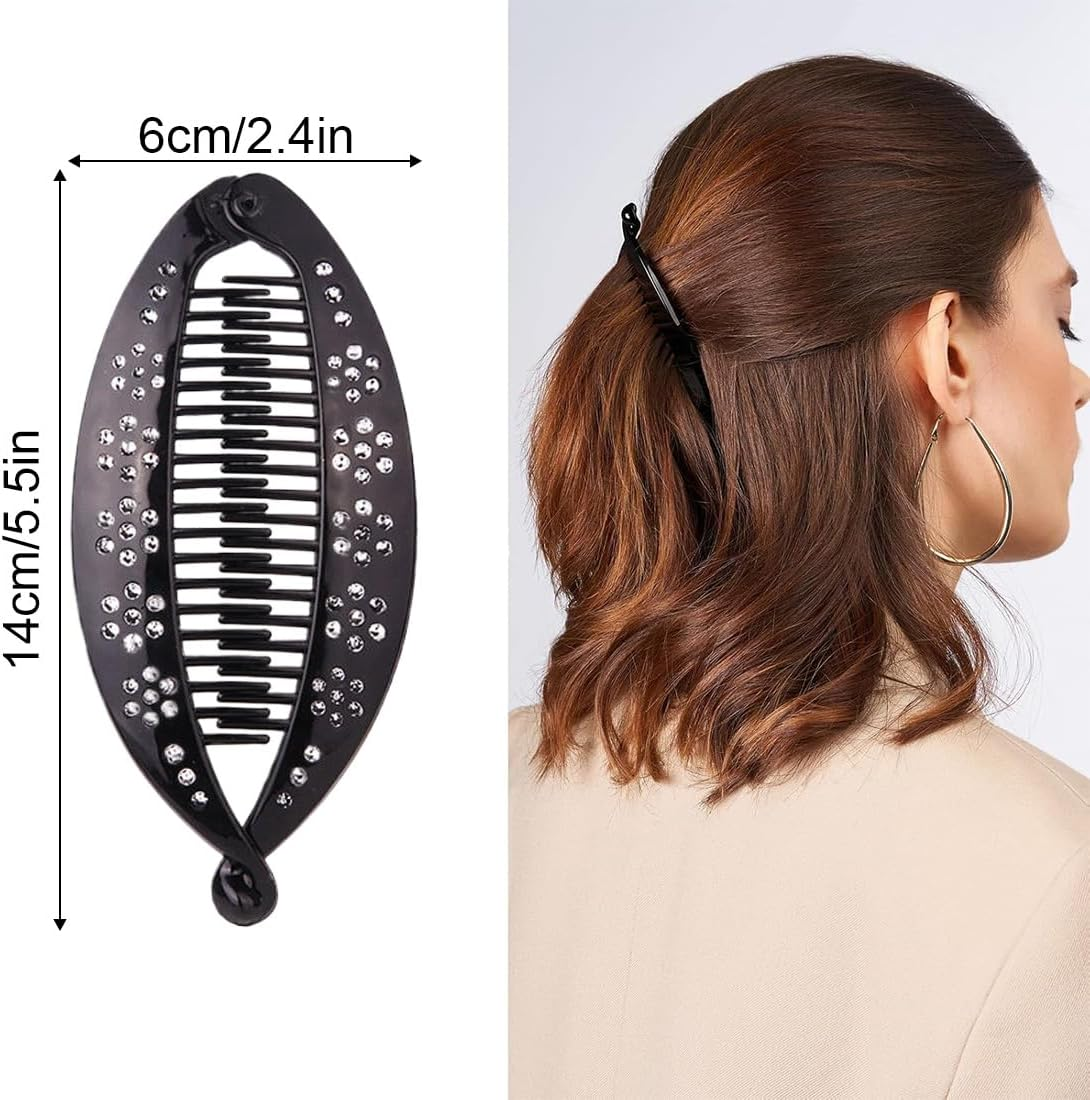 IBXWMNG Pack of 2 French Banana Clips Hair Comb Fishtail Hair Clip Combs Vintage Hair Clips round Banana Clips Flexible Ponytail Holder Clips Hair Styling Accessories for Women Girls image number 2