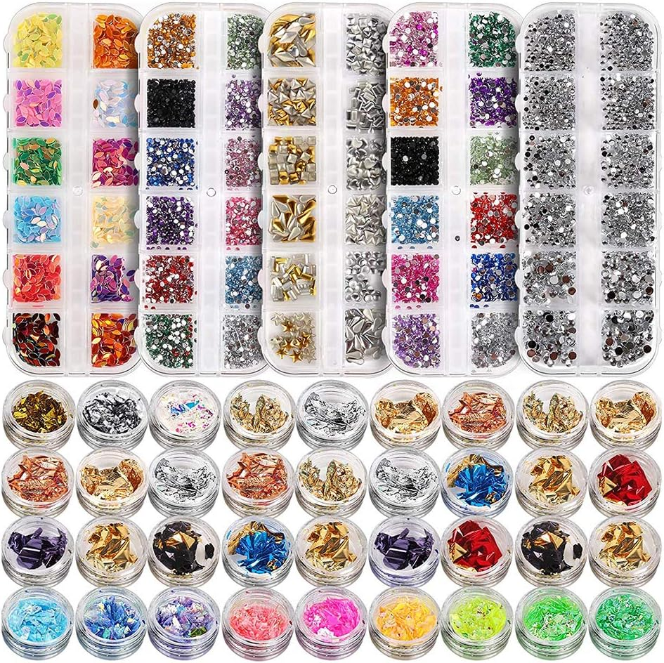 5 Box and 36 Pots Foils Flakes Nails Rhinestones Professional Nail Decoration Stud Foil image number 3