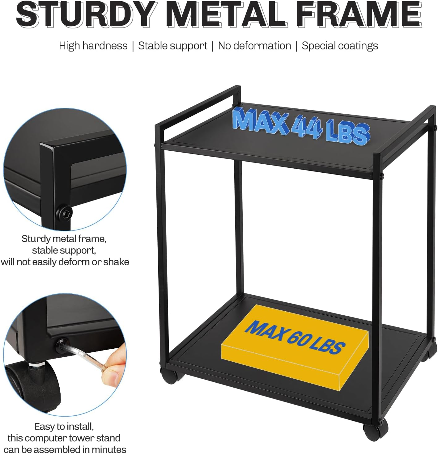 Liitrton Computer Tower Stand, 2-Tier CPU Stand PC Stand with Lockable Wheels under Desk for Office Home (L)