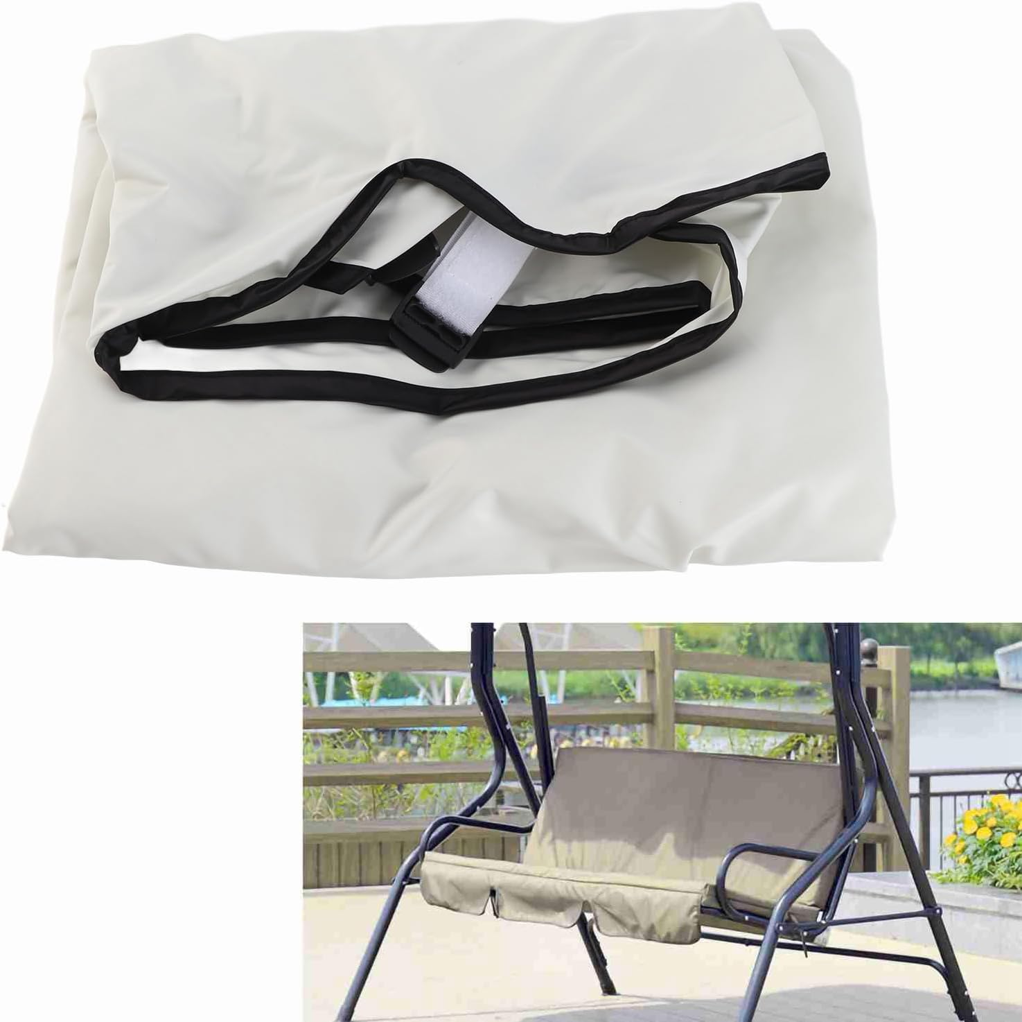 Water Resistant Swing Cushion Cover Garden Courtyard Outdoor Polyester Taffeta Threeseater Hammock Cushion Cover 1505010CM Swing Cushion (Beige)