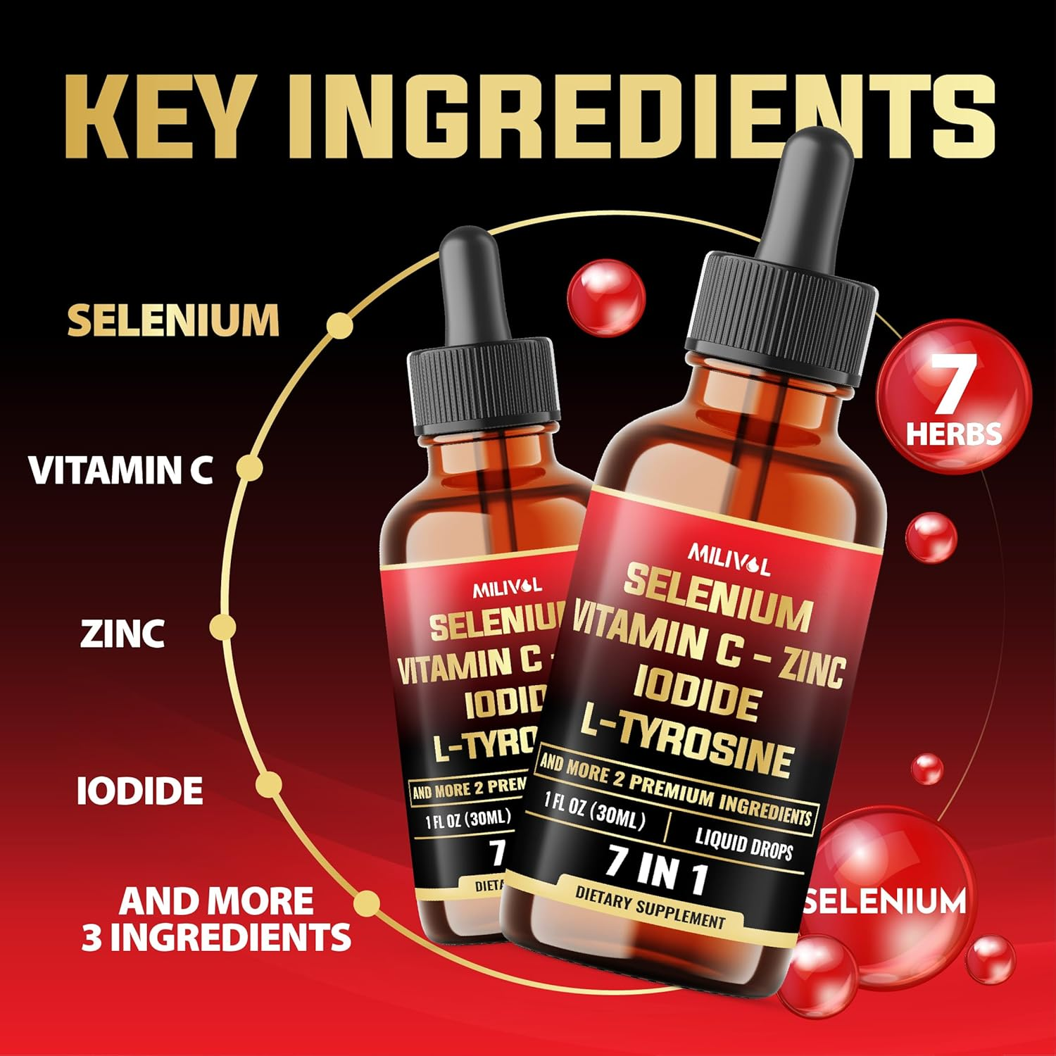 7In1 Selenium Liquid Drops &ndash; 200Mcg Selenomethionine for Men & Women &ndash; Pure Thyroid Support Supplement &ndash; High Absorption Tincture &ndash; for Immune & Energy Support - 30Ml - 60 Day Support image number 3