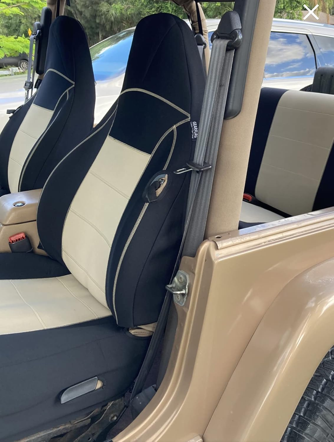 GEARFLAG Custom Fit Neoprene Seat Cover for Jeep Wrangler TJ (Full Set) (Kaki/Black) image number 2