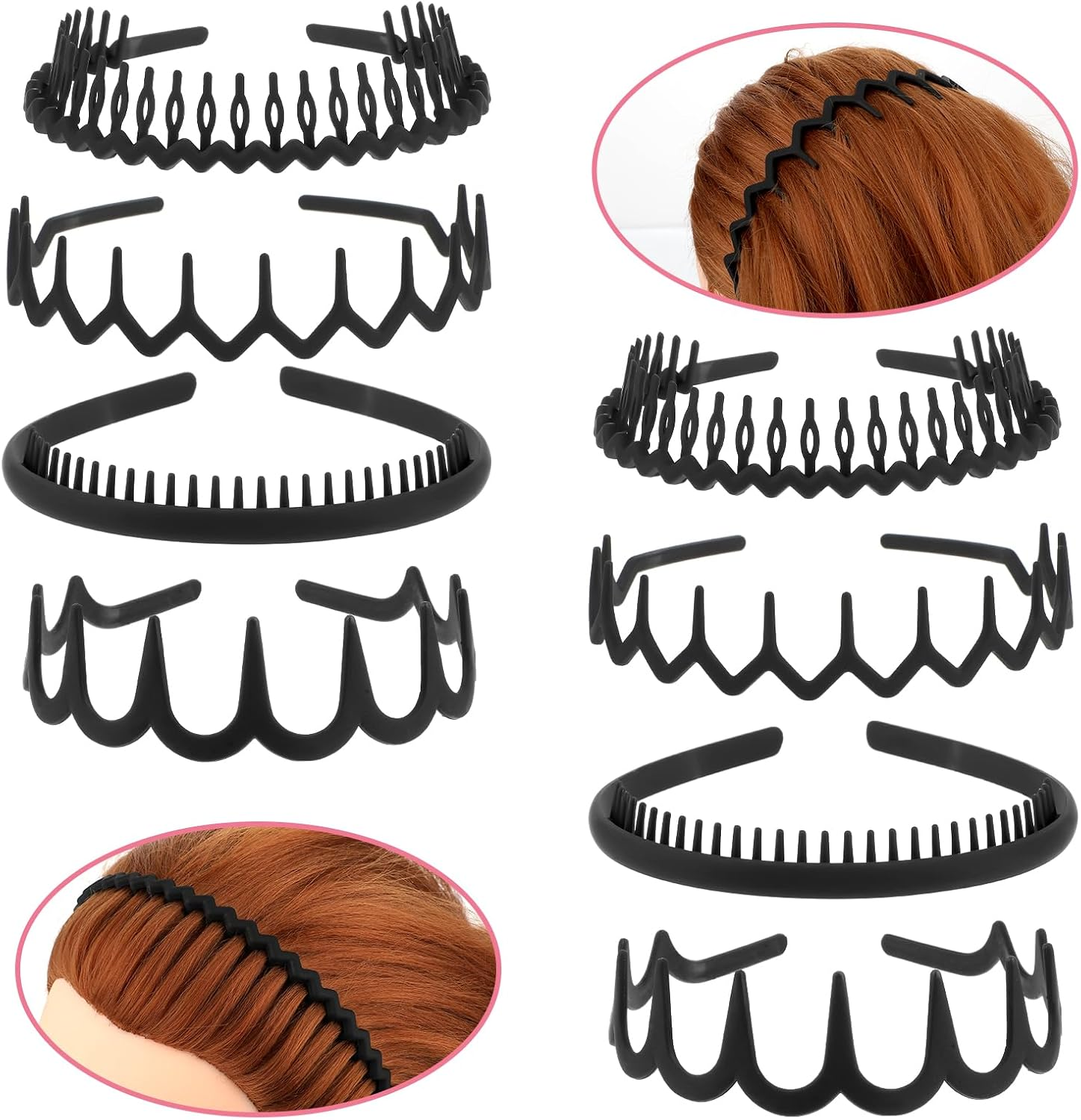 WY LIGHTING LEVEL 8Pcs No Slip Plastic Headbands Teeth Skinny Hair Hoops Comfort Wavy Shape Comb Thin Hairbands Effortless Hair Accessories for Women Men Teen Girls Decorations Styling Outdoor Sports image number 1
