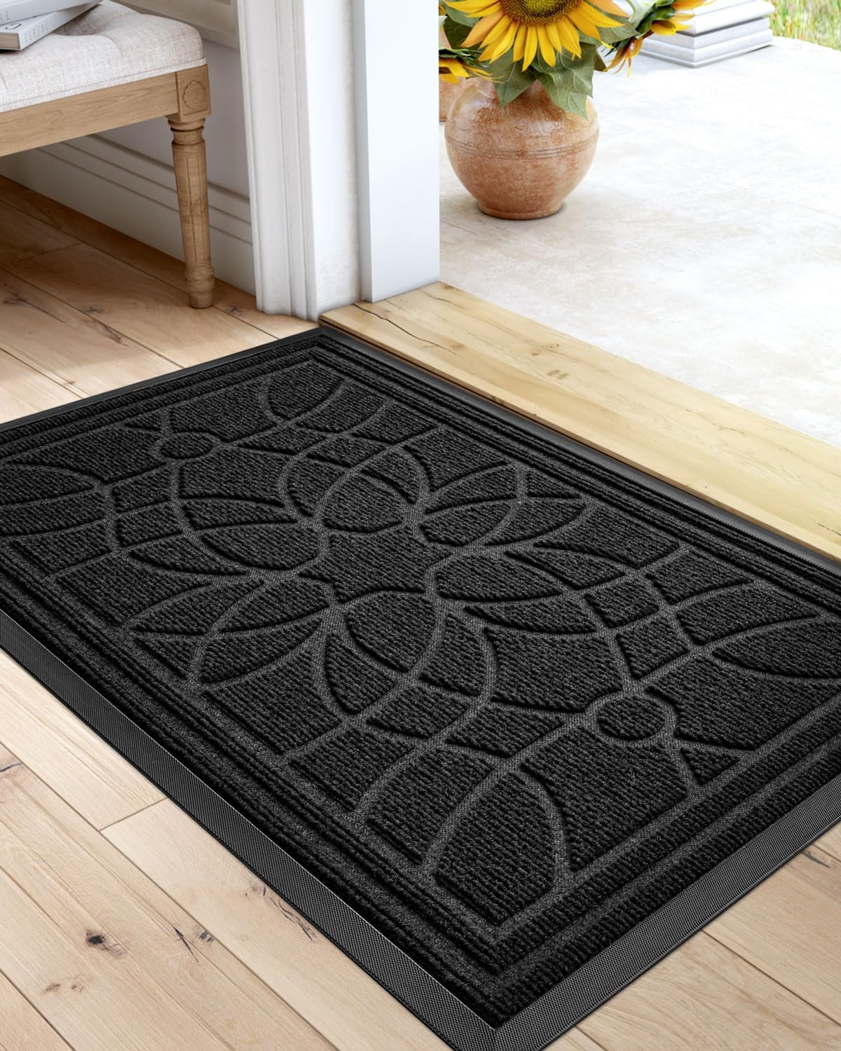 DEXI Front Door Mat, Welcome Mats Heavy Duty Durable Low Profile outside Doormat for Entryway, Patio, Garage, High Traffic Areas, 17"X29", Grey