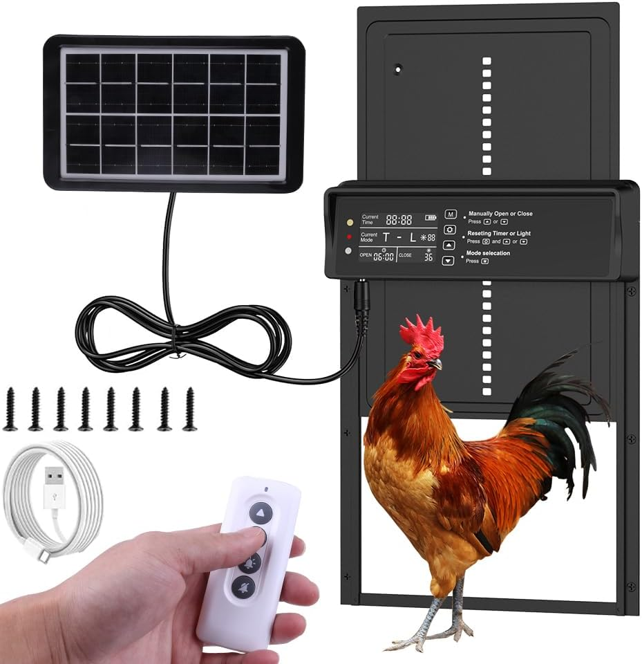 Automatic Solar Chicken Coop Door,Automatic Chicken Door Solar Powered&Usb Charging,With LCD Display&Timer&Light Sensor&Remote Control&Anti-Trap,Aluminum Anti-Pinch Weatherproof Chicken Door image number 4