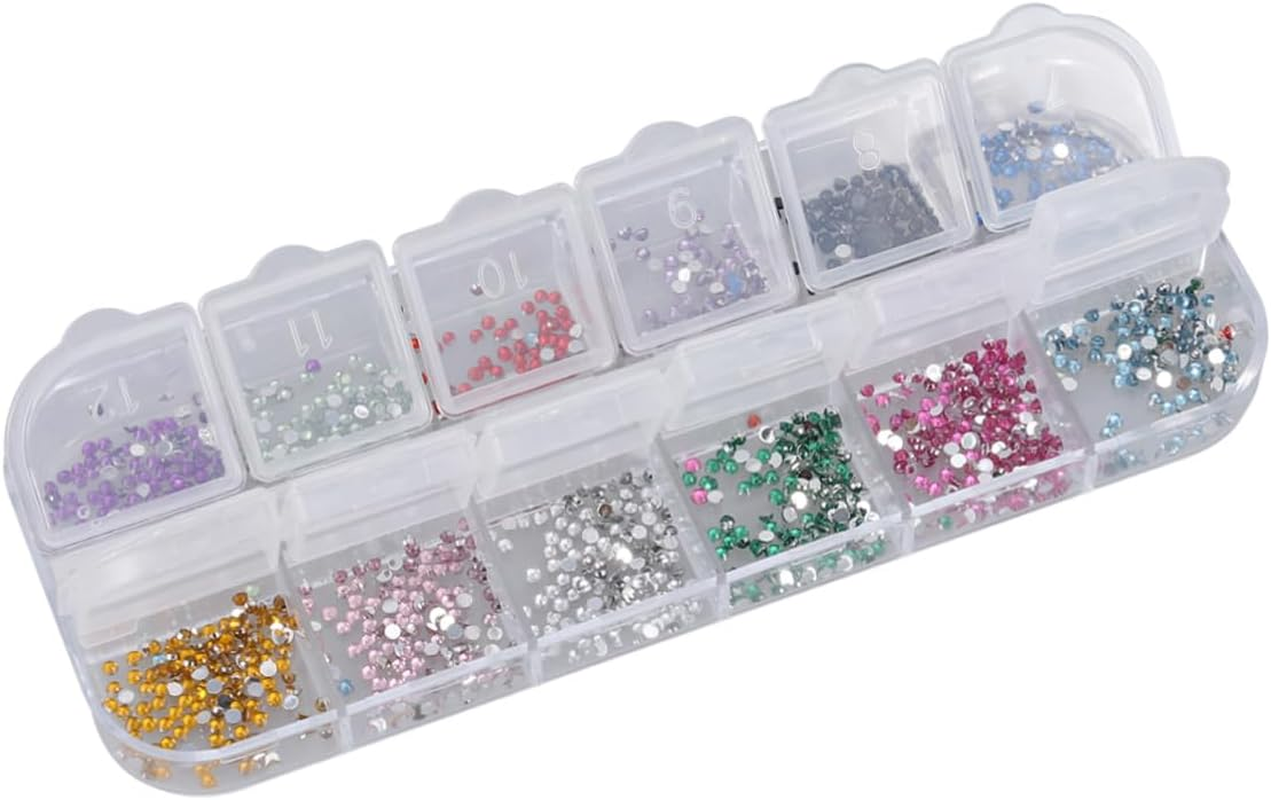 HONMEET 1.5Mm Nail Rhinestones Long Strip Box Nail Art Decorations for DIY Manicure Mixed Size Glitter Gems