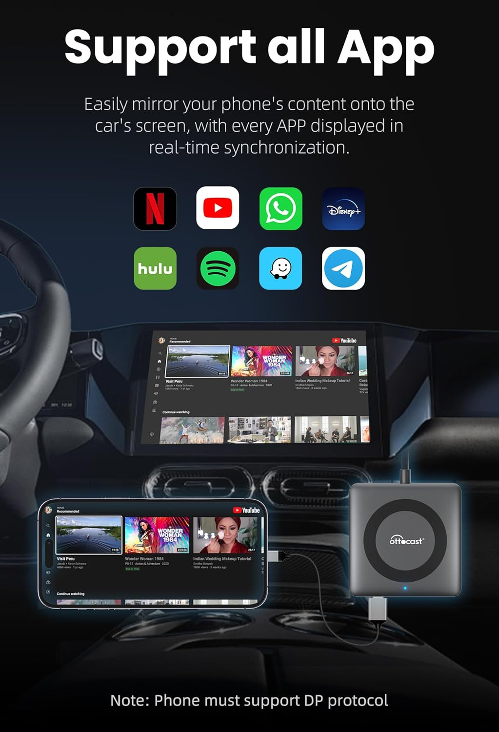 OTTOCAST Cartv Mate Max & Wireless Carplay Adapter & Wireless Android Auto Adapter for Apple Iphone Android Phone 3 in 1, Convert Car Screen to TV, Watching Videos Movies on Car Screen from TV Stick image number 1