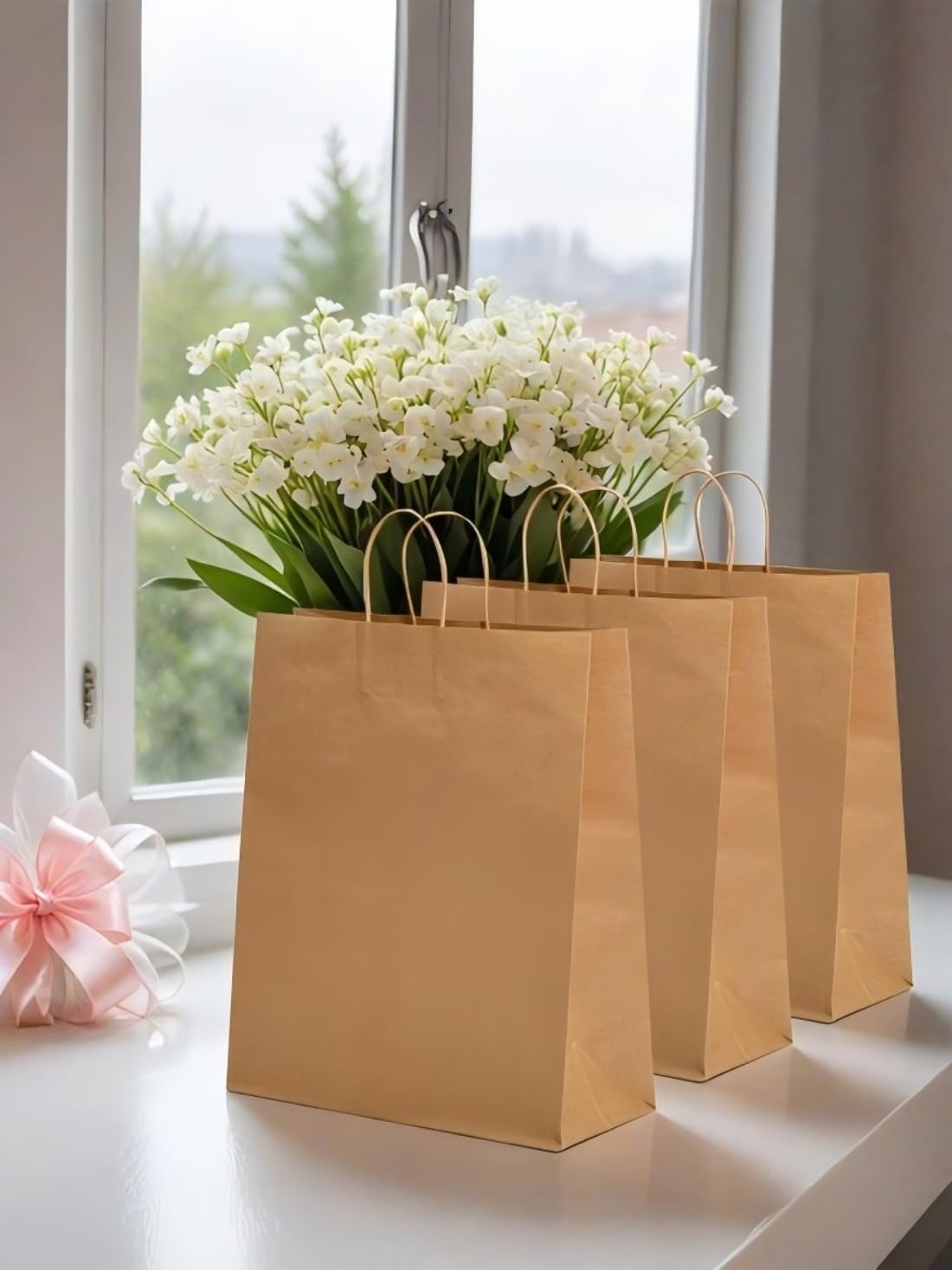 50 Pack Kraft Paper Gift Bags with Handles - Small Brown Gift Bags for Business, Shopping, Retail Merchandise - Eco-Friendly Party Bags - 15 X 8 X 21Cm image number 4