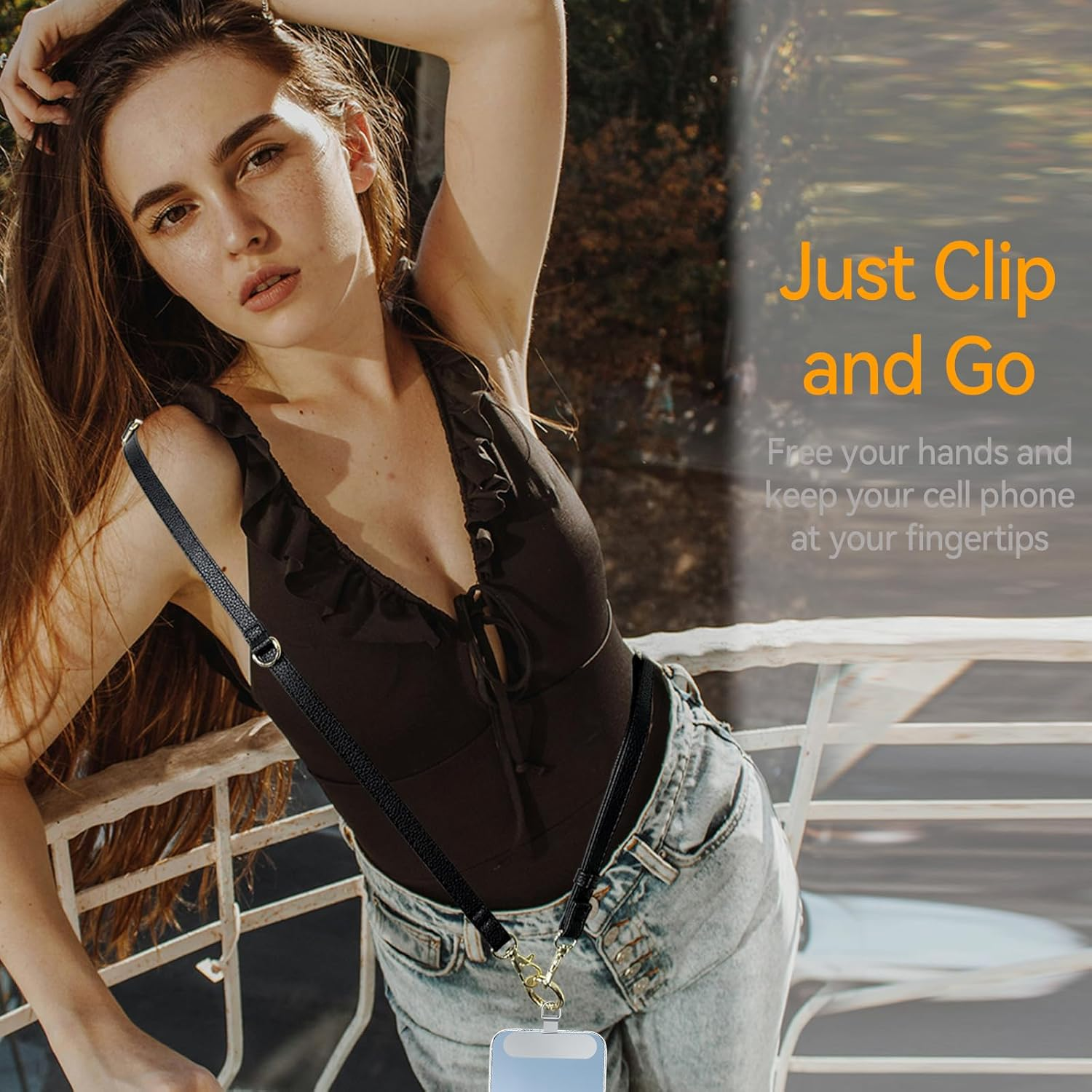 Casecond Clip and Go Phone Strap Crossbody Wrist 2 in 1 Leather Lanyard with Tether Hanging Loops Anti-Theft - Brown image number 3