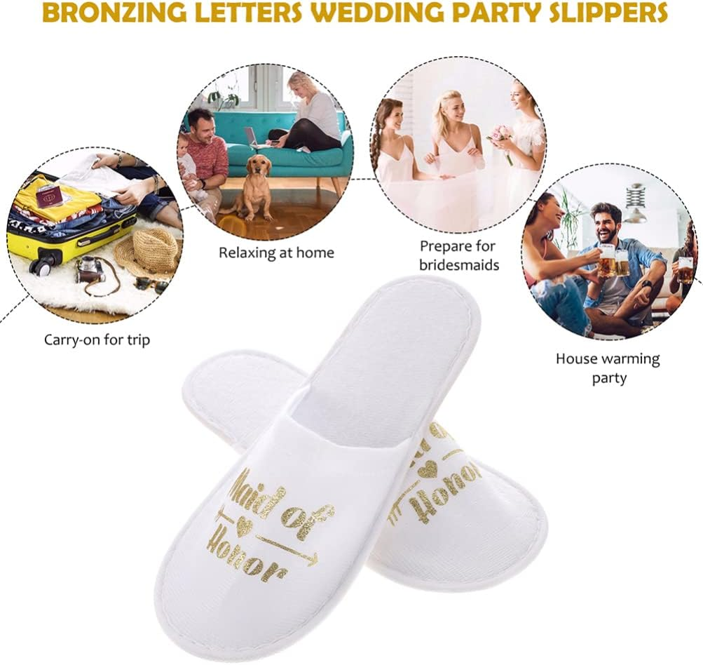 White Wedding Slippers: 2 Pairs Maid of Honor Slippers Closed Toe Spa Slippers Soft Bridesmaid Slippers Pajamas Party Bridesmaid Decor image number 4