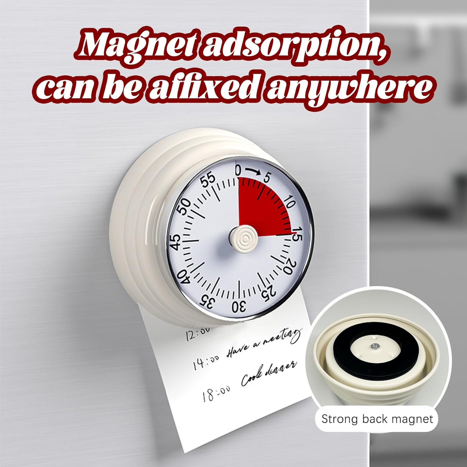 Timer, Mechanical Kitchen Timer, No Battery Needed, Manual Wind - Up, Magnet Attachable, for Cooking, Baking, Yoga & More, up to 1 Hour Precise Timing (Beige) image number 6