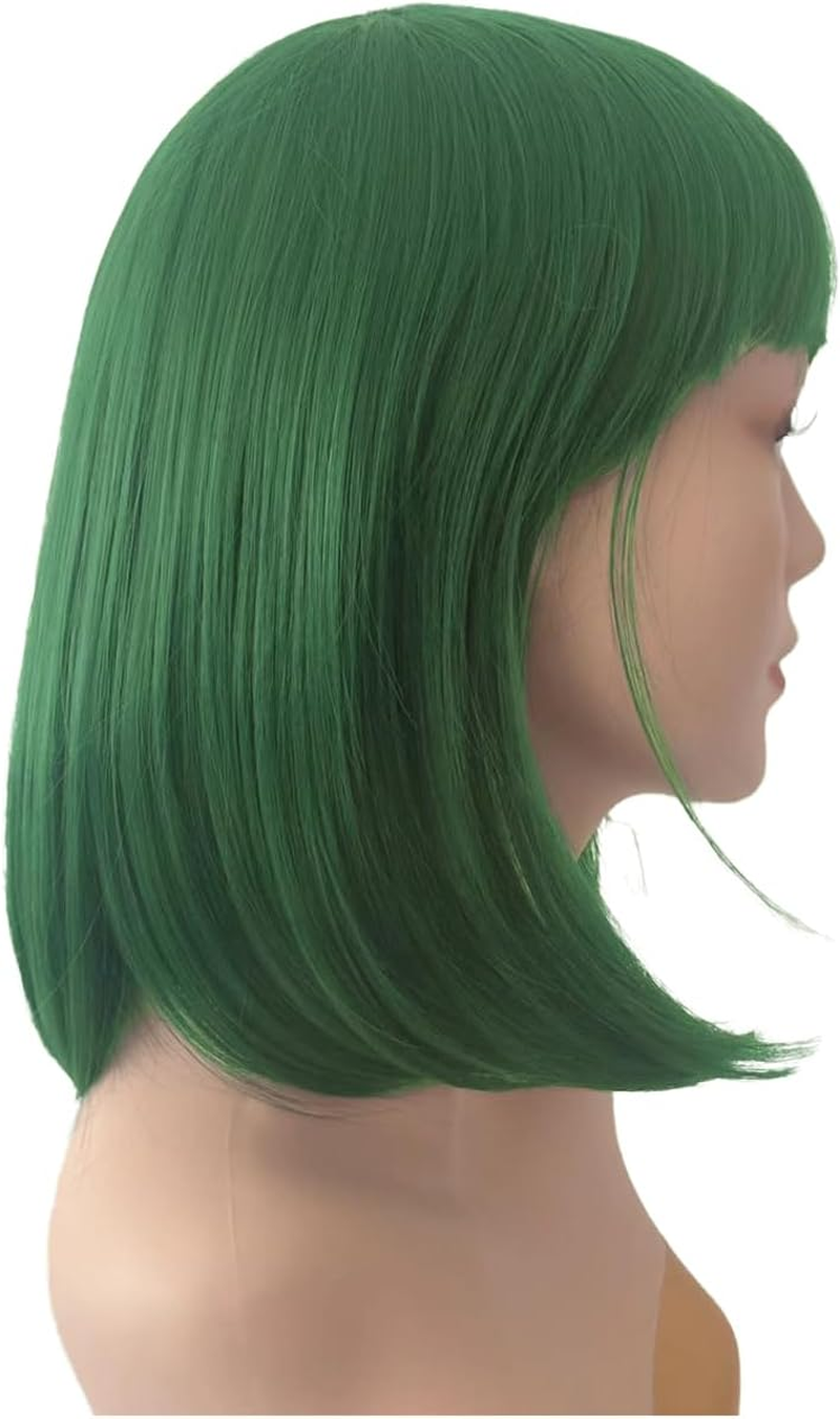 ZXUY 10 Inch Short Straight Bob Wig with Bangs for Women Looking Natural for Halloween Costume Cosplay Party Daily (Green) - Green image number 6