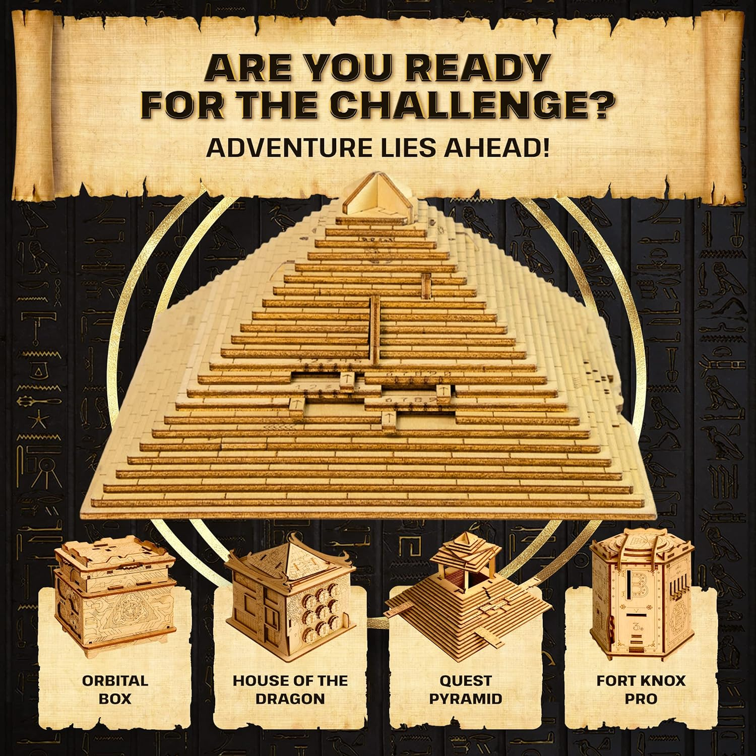 ESC WELT Quest Pyramid Puzzle Box - Escape Room in a Box - Brain Teaser Puzzles for Adults & Teenagers - Puzzle Boxes with Hidden Compartment - 3D Puzzles for Adults - Wooden Puzzle for Family Games image number 1
