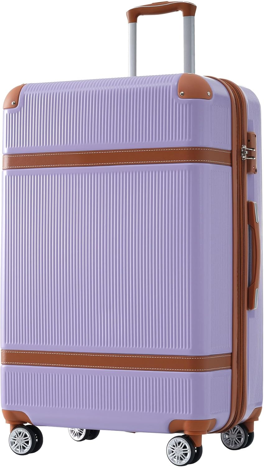 SPOFLYINN 3 Pieces Luggage Sets Travel Suitcase with 8 Spinner Wheels TSA Approved Lock Collision-Protection Angle Travel Rolling Luggage 3 Sizes (20'' 24'' 28''), Purple, One Size, 1 image number 1