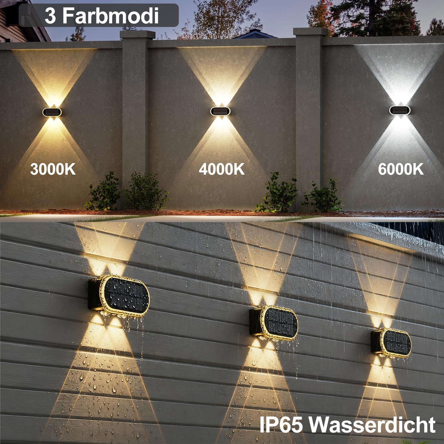 Solar Wall Light Outdoor Set of 6 Solar Wall Lights Outdoor up down 3000 K / 4000 K / 6000 K Fence Lighting Solar IP65 Waterproof for Garden Garage Patio image number 2
