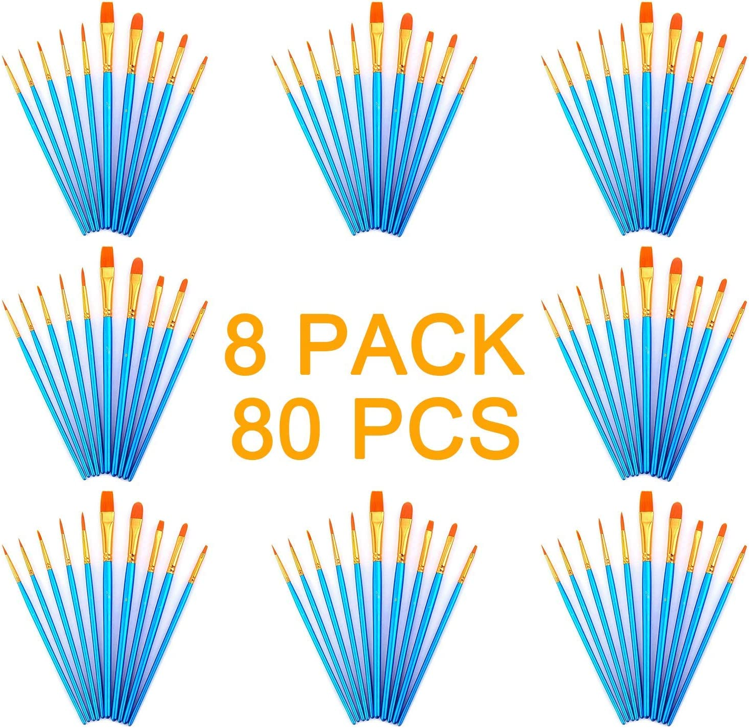 AOOK 80 Pieces Paint Brush Set Professional Paint Brushes Artist for Watercolor Oil Acrylic Painting (8-Pack 80Pcs)