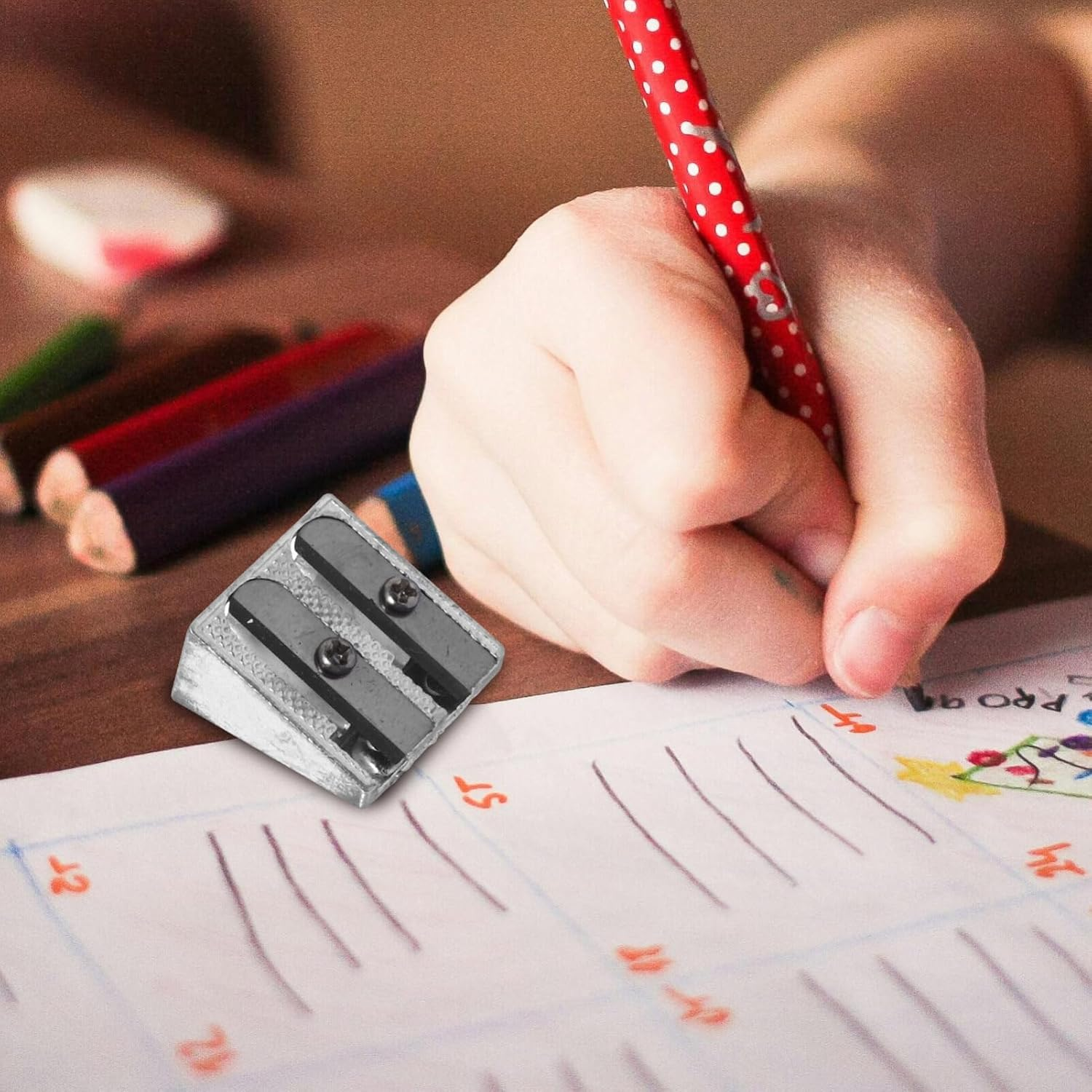 SEWACC 12Pcs Aluminum Alloy Manual Pencil Sharpeners Double Handheld Design for School Office Supplies and Stylish with Thickness for Smooth Sharpening Effect image number 6