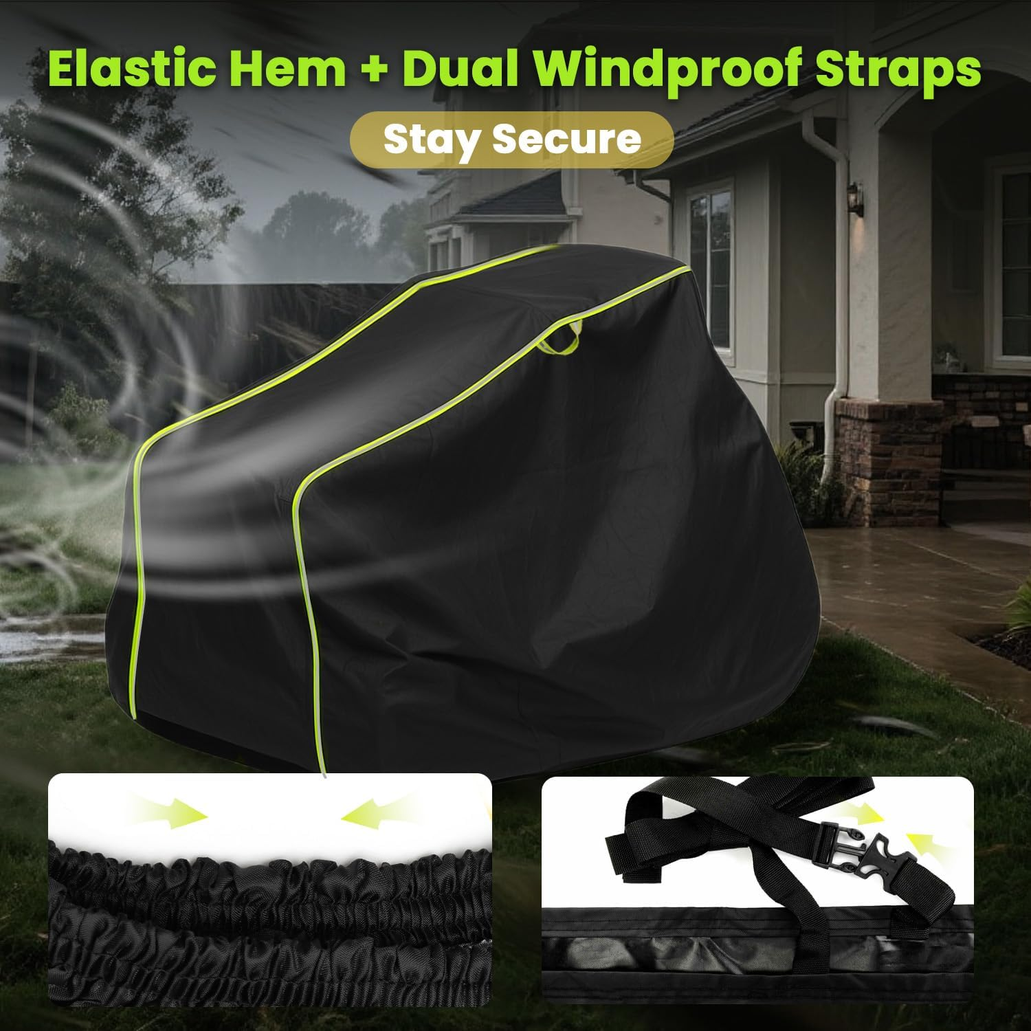 Riding Lawn Mower Cover &ndash; Ride on Mower Cover with 4000Mm Waterproof Rating & Uv-Resistant, Mower Cover Fits Decks up to 110Cm, Lawn Mower Cover with Windproof & Tear-Resistant | with Storage Bag.