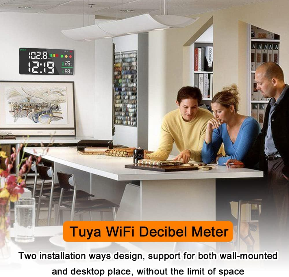 Tuya Wifi Decibel Meter 4In1 Temperature Humidity Decibel Test Alarm Clock 11Inch LED Color Display Tuya Intelligent Linkage APP Control Noise Decibel Meter image number 1