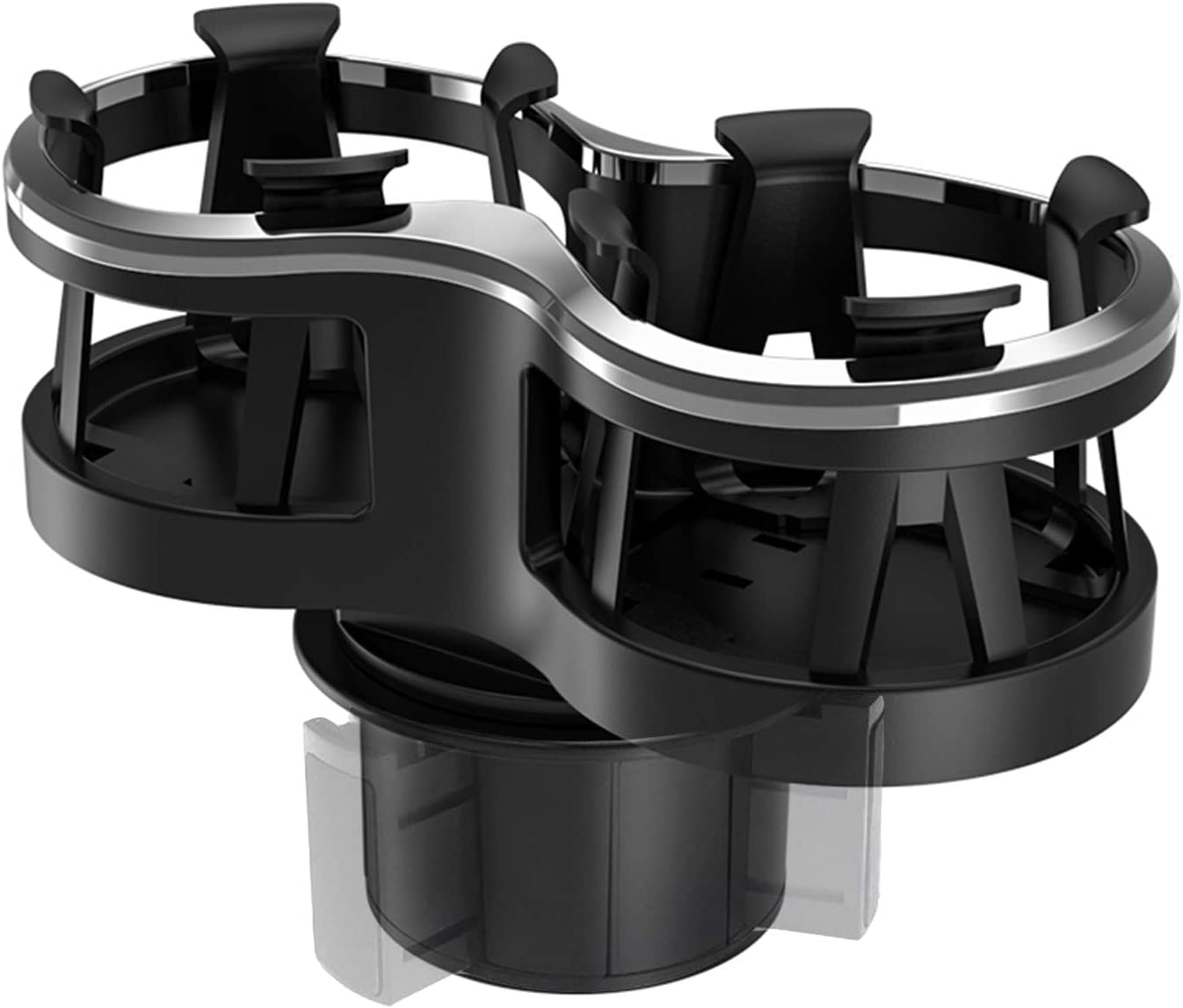 Car Cup Holder Extender with Adjustable Mounting Base - Cup Slot 1-2 Splitter Expander Organizer Fits Vehicle Boat Truck RV Holds Standard Drinks Water Bottles image number 1