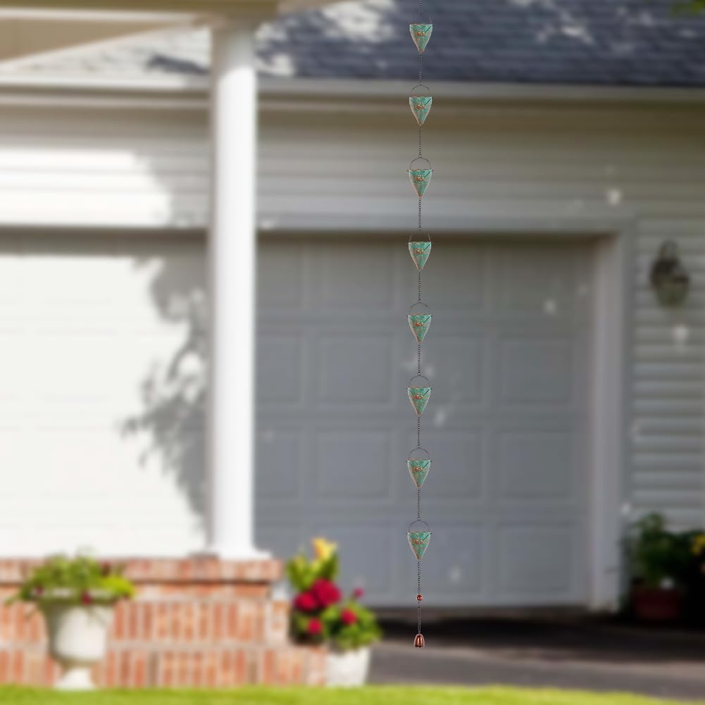 Giole 10 FT Rain Chain for Outside, Rain Chain with 10 Bee Pattern Cups Adjustable Rain Catcher Chain for Gutters, Eaves, Drainage, Replacement for Downpout - Green image number 2