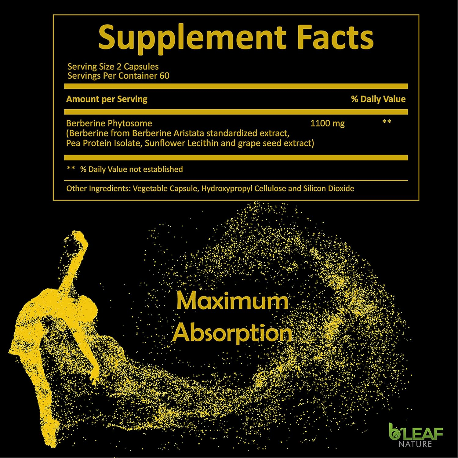 Berberine Phytosome - Superior Absorption - Natural Herbal Supplement &ndash; Gluten Free &ndash; Non GMO -1100Mg per Serving - 120 Vegetarian Capsules by B&rsquo;Leaf Nature image number 4