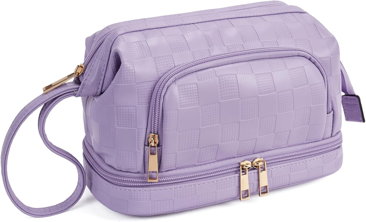 DDPOND Makeup Bag Large Capacity Travel Cosmetic Bags Double Layer Portable Leather Make up for Women (Apricot - Square) - 1 - Beige With Brown image number 4