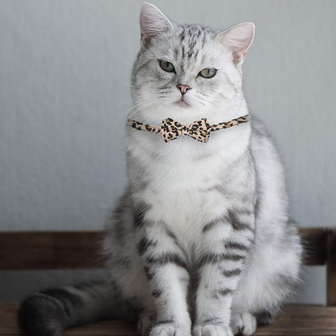 Boerni 3 Pack Cat Collars, Cute Kitten Collars, Pet Bow Tie, Leopard Print, Adjustable, Anti-Loss Bell, 20-23Cm, Pink image number 6