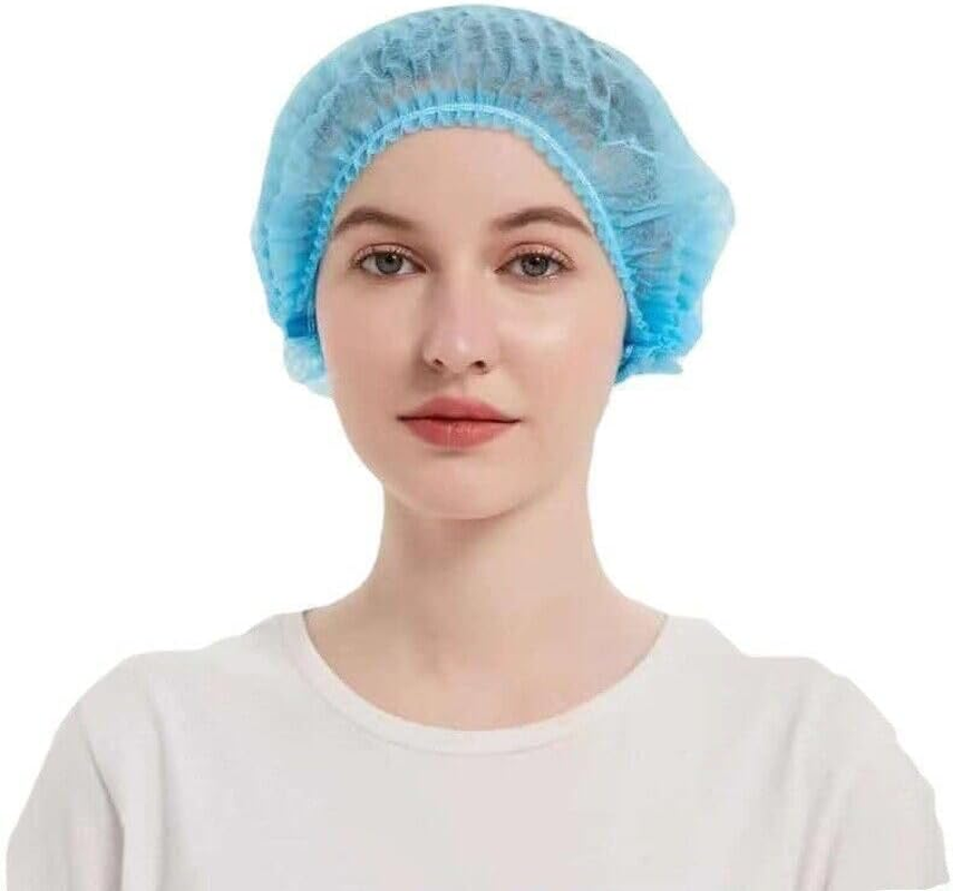 100X Disposable Hair Net Caps, Disposable Breathable Fluffy Hat Hair Net Hair Sleeves with Swivel Side Headbands, Unisex, Perfect for Sleeping Hair Nets, Hair Nets Food Service,Personal Care (Blue) image number 2