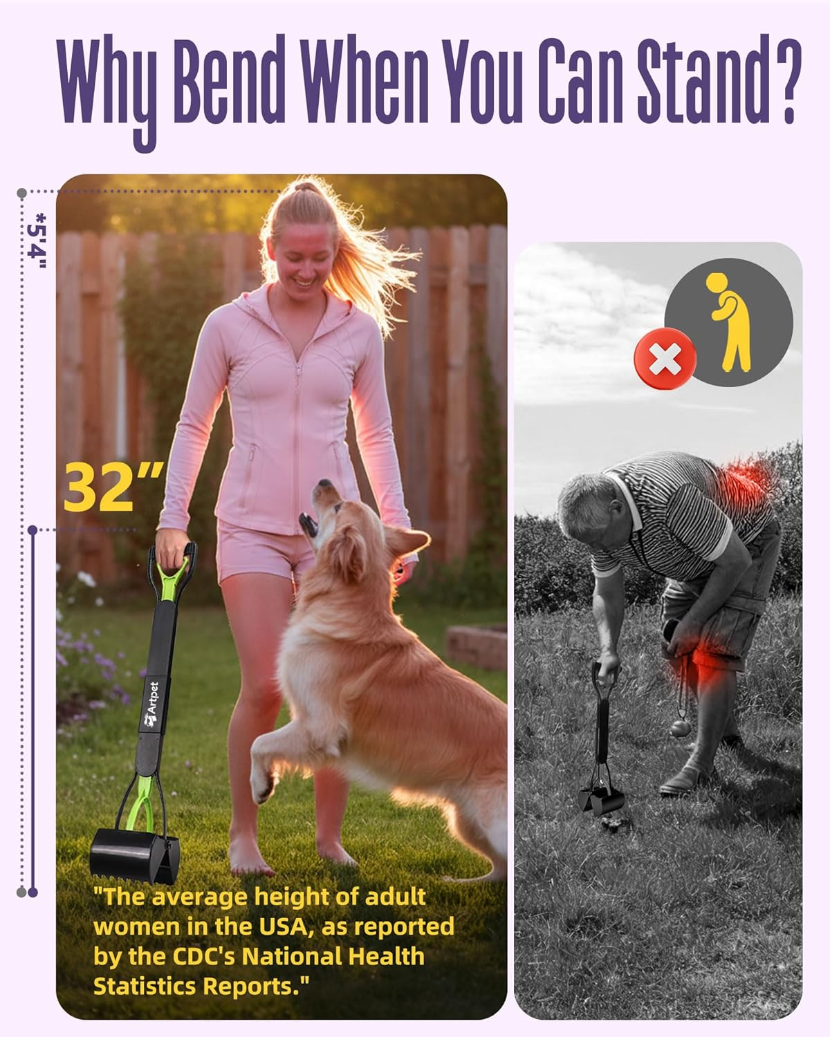 Artpet 32&rdquo; Pooper Scooper for Large Dogs Long Handle Pet Poop Scoop Heavy Duty Dog Poop Picker Upper for Yard Grass Gravel Dirt Sand image number 2