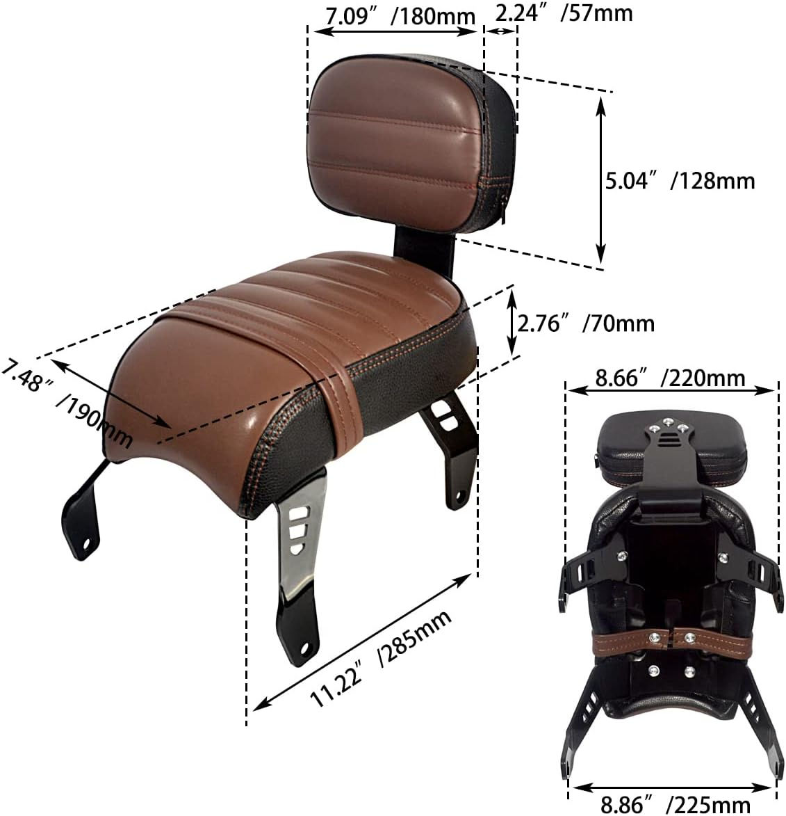 FOVPLUE Passenger Seat W/Backrest for Indian Scout Rogue/Rogue Sixty 2022-2024, Bobber Twenty/Sixty 2020-2024, ABS 2020-2024, 2018-2024, Brown image number 1