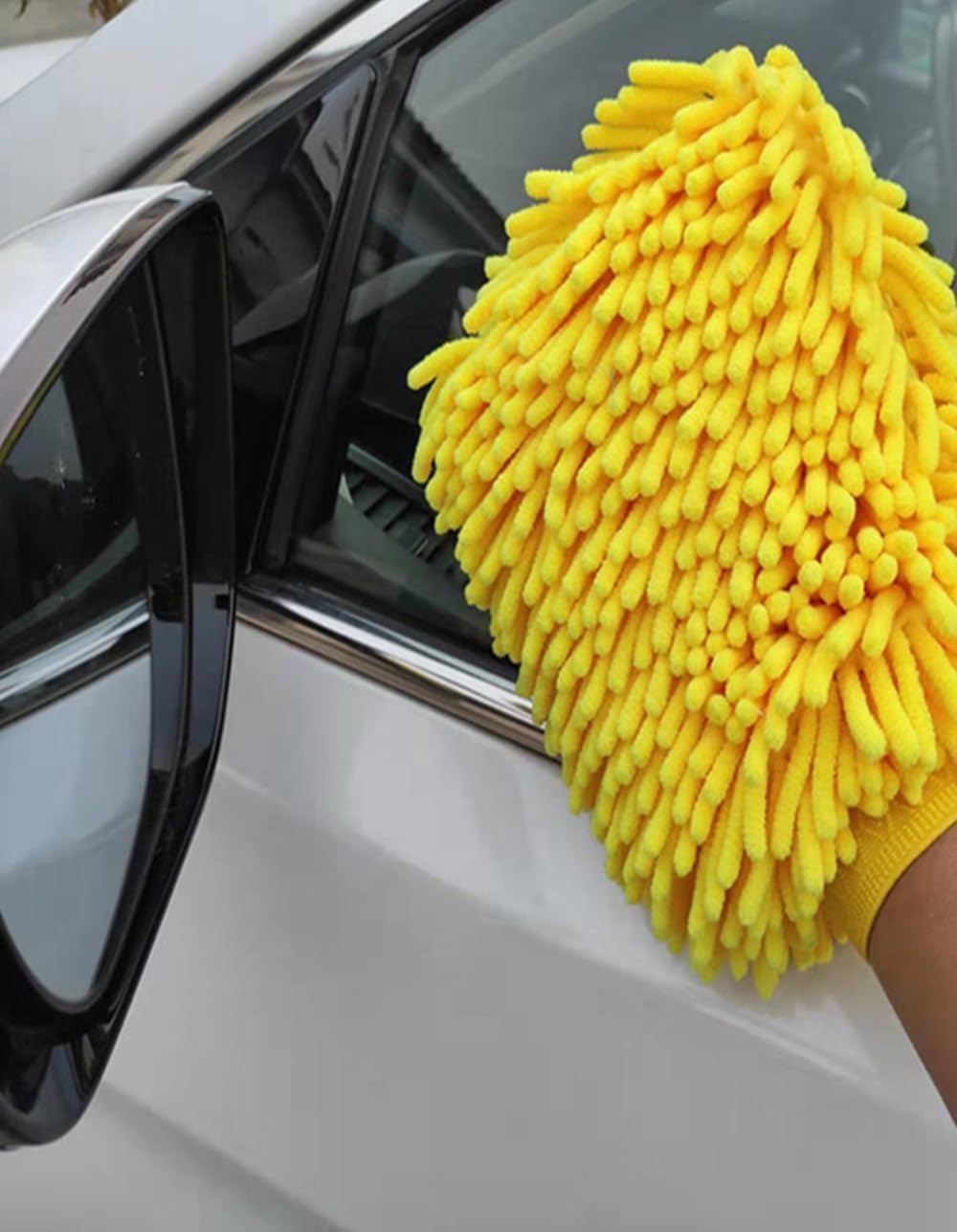 2 Pcs Car Wash Mitt Double Sided Soft Microfiber Glove Machine Washable Chenille Durable for Cleaning(Blue & Yellow) image number 4