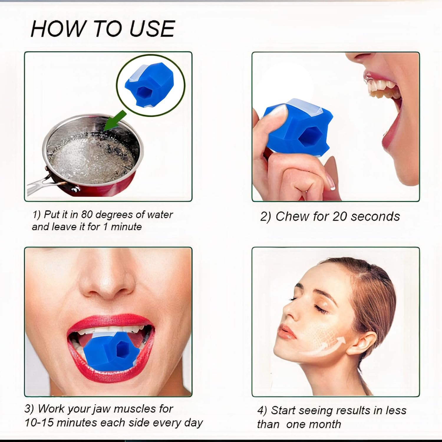 Jaw Trainer 3-Pack with 3 Strength Levels-Includes Portable Necklace & Storage Containers,Face and Neck Exerciser to Define Jawline,Slim Face,Look Younger,Food-Grade Silicone Jawline Kit for Men&Women image number 4