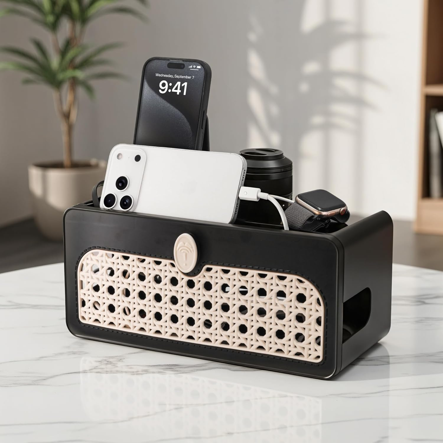 Cable Management Box, Cord Organiser for Desk, Cable Storage for TV Computer USB Hub to Hide and Management, Cord Accessories for Office, Home (Black) image number 3