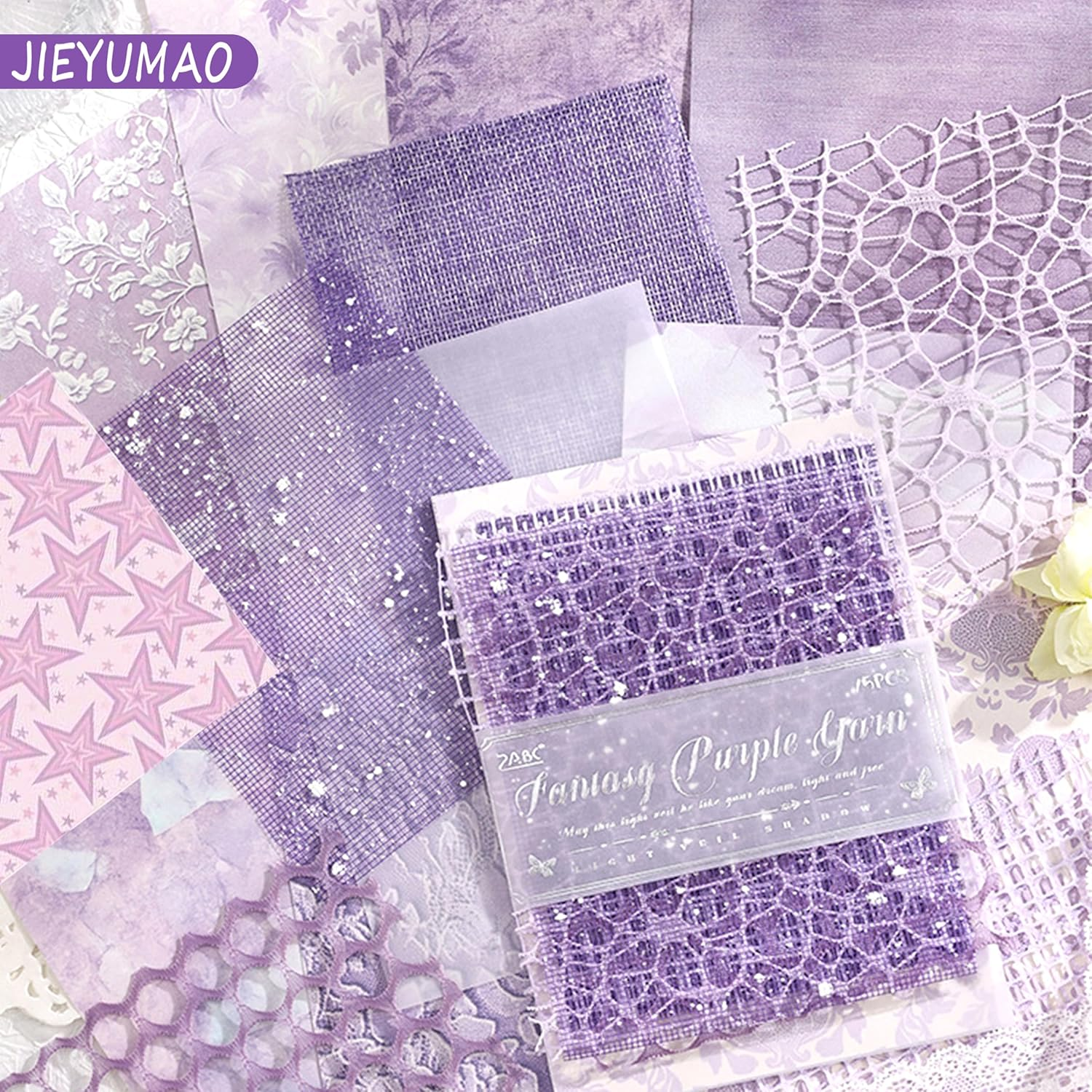 JIEYUMAO 69 Sheets Handmade Scrapbook Paper, 2 Sizes Textured Scrapbook Paper and Mesh Fabric Assorted Set, Multicolor Textured Paper Assorted Set Mixed Special Paper for DIY Craft image number 3