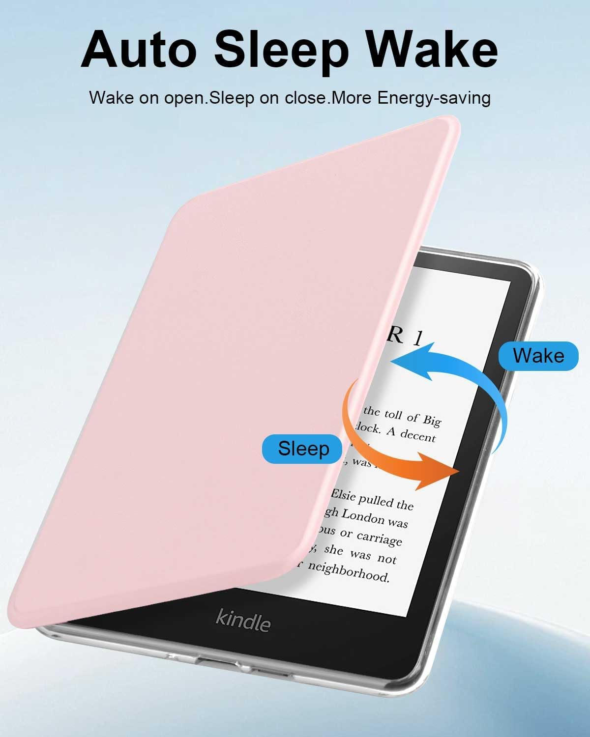 T Tersely Crystal Clear Back Slimshell Leather Case for Kindle 11Th Generation 2024/2022, 6 Inch, Transparent Shockproof Magnetic Shell Cover - Rose Pink