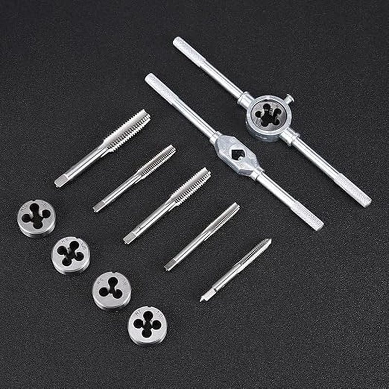 Metric Tap & Die Set Tap and Die Set, 12Pcs M6- Screw Nut Thread Taps Dies with Wrench Handle Hand Tool Kit image number 4
