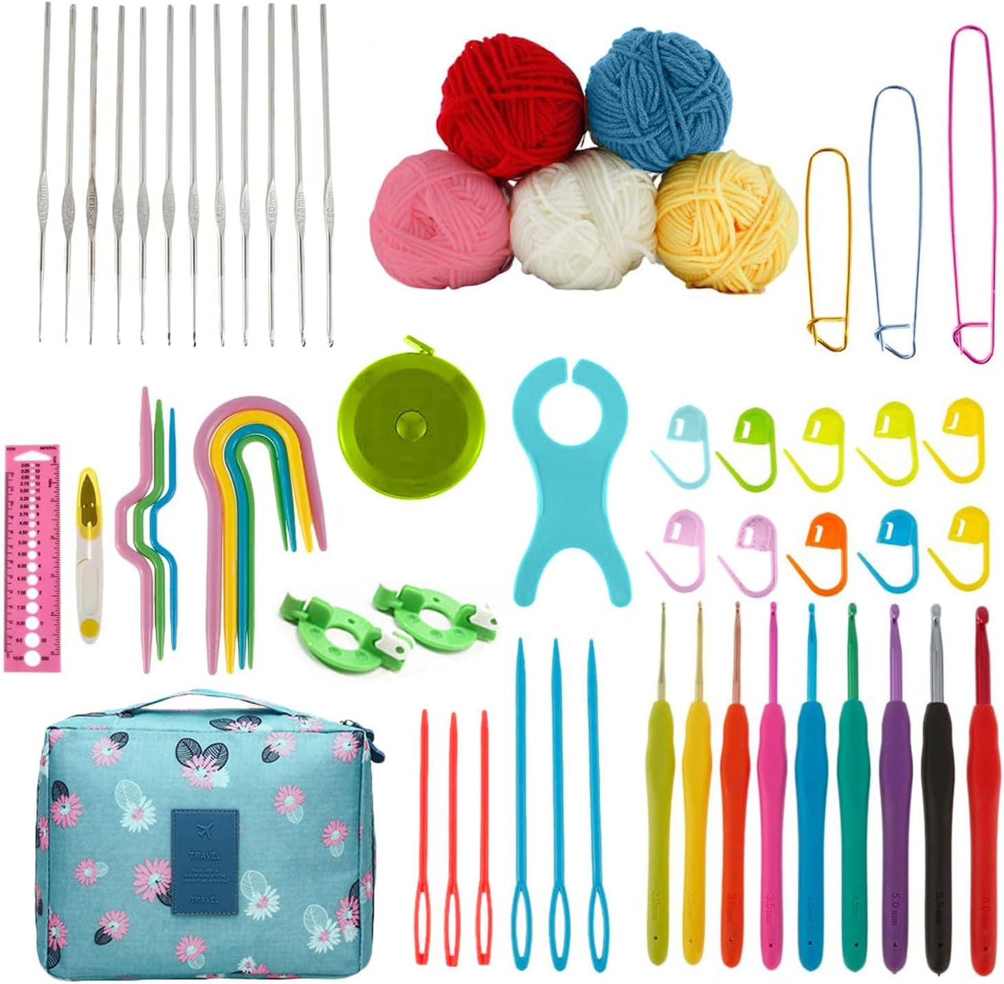 GIOD 59 Piece Crochet Set for Beginners, a Full Set of Knitting Tools, Hook Needle Storage Bag, Crochet Kits Include Yarn, Ergonomic Crochet Hooks, Lace Steel Needles, Wool Group and Bag (Blue) image number 2
