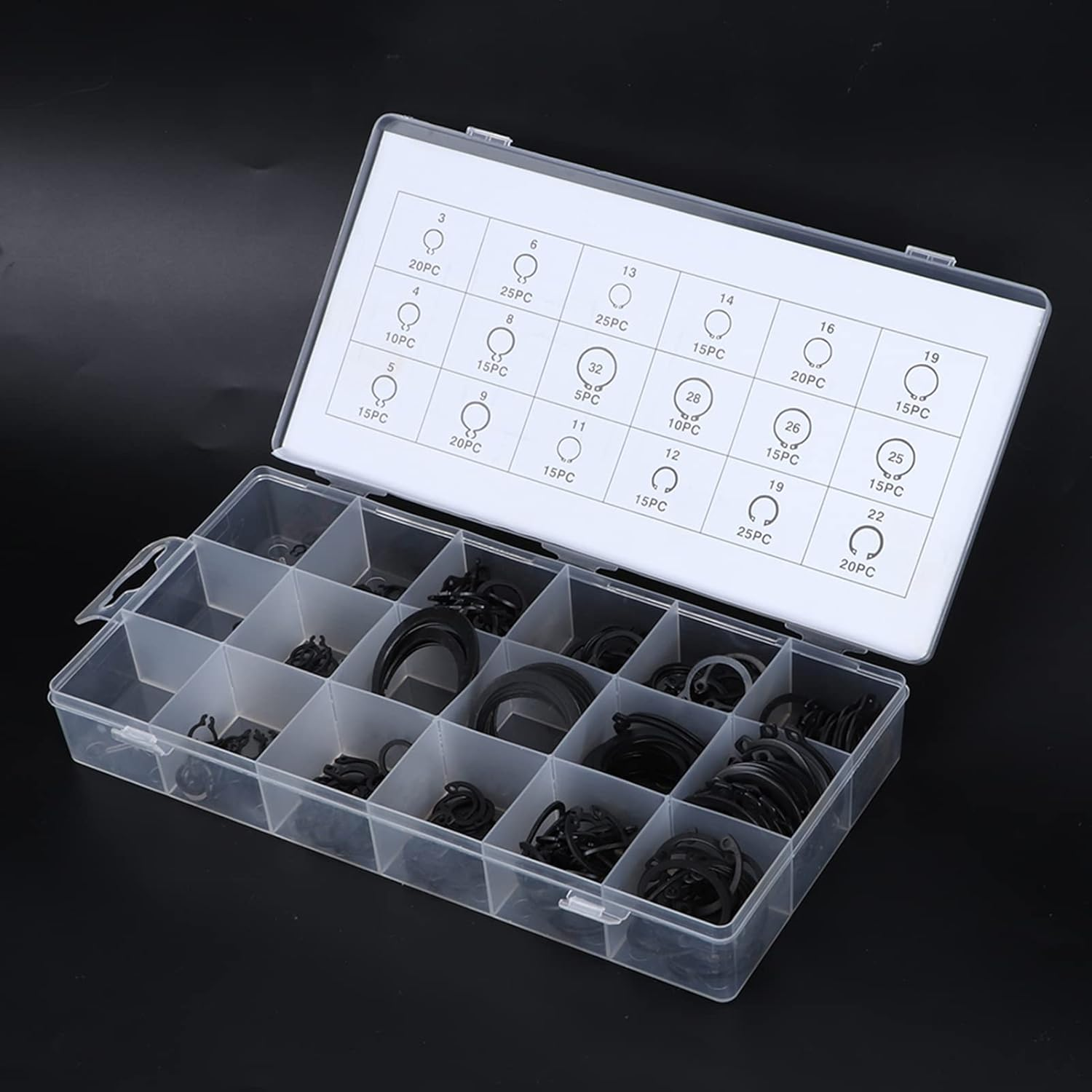 300Pcs 2-32Mm E Snap Retaining Ring Assortment Set, External Circlip Kit for Bearings, Gears, Pulleys with Plastic Storage Case