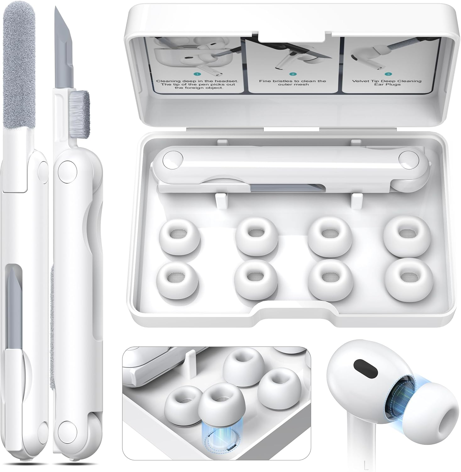 R-Fun [4 Pair] Replacement Ear Tips Compatible with Airpods Pro 2Nd/1St Generation with Cleaner Kit, Silicone Ear Tips with Noise Reduction Hole for Airpods Pro Charging Case(X/S/M/L) image number 6