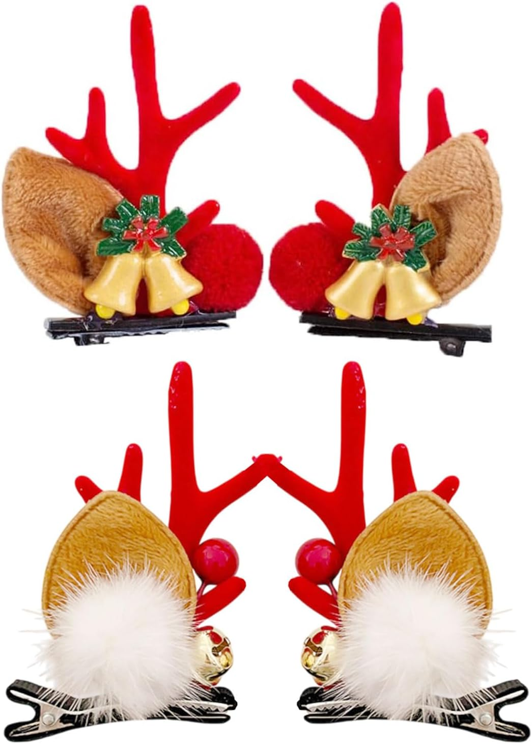 Christmas Hair Clips Set with Bells: Reindeer Clip Hair Accessories with Antlers Festive Hair Accessories for Kids Girls and Women image number 2