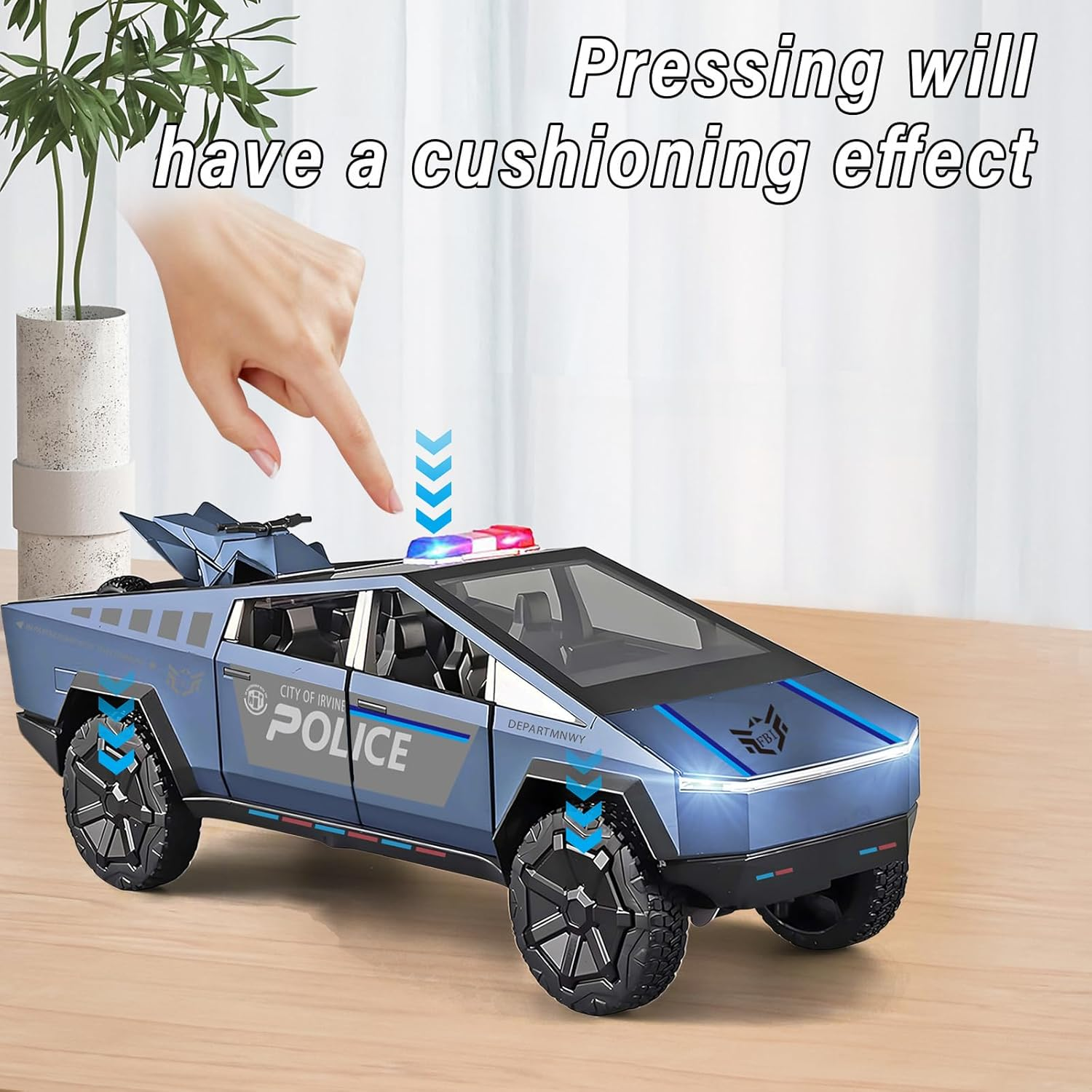 Cybertruck Toy Trucks Police Cars Cybertquad Alloy Die-Cast Truck 1/32 Toy Cars Race with Sound and Light (Purple) - Purple image number 6