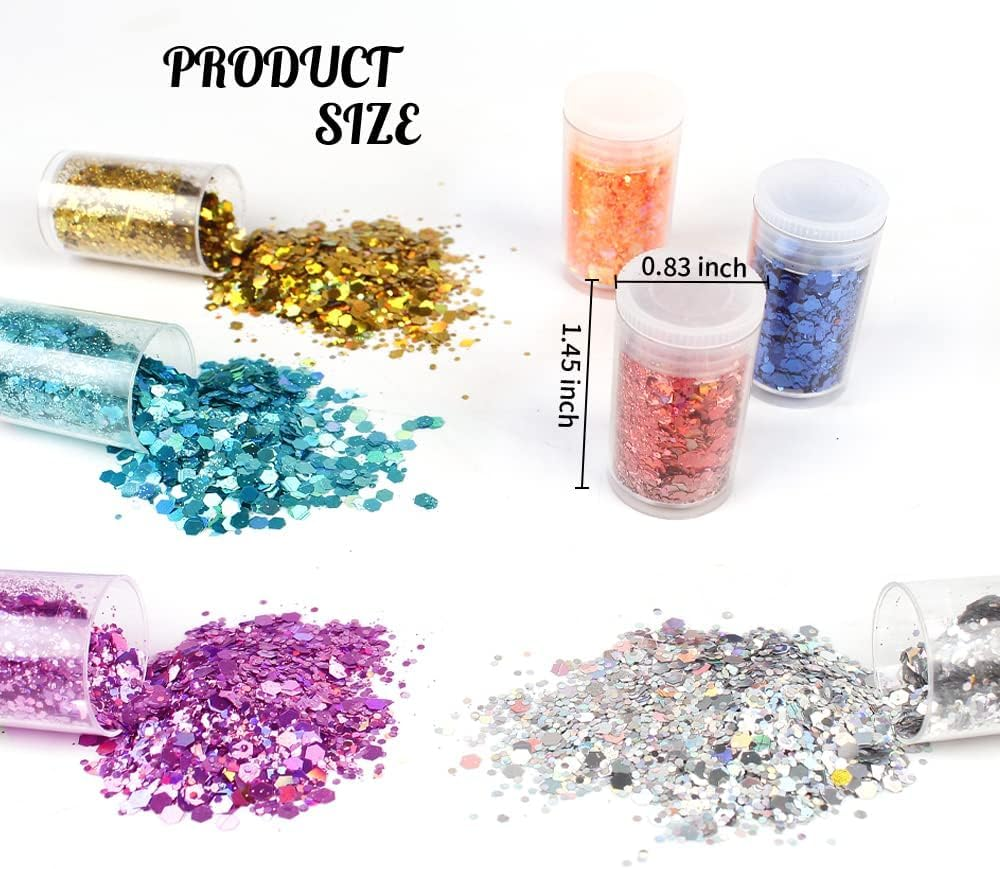 Wesileyern Holographic Chunky Glitter, Set of 36 Colors Craft Glitter Sparkle Sequins, Cosmetic Glitter Flake for Epoxy Resin, Body, Face, Eye, Nail Arts, Slime Making, Wedding Festival Party Decoration image number 4